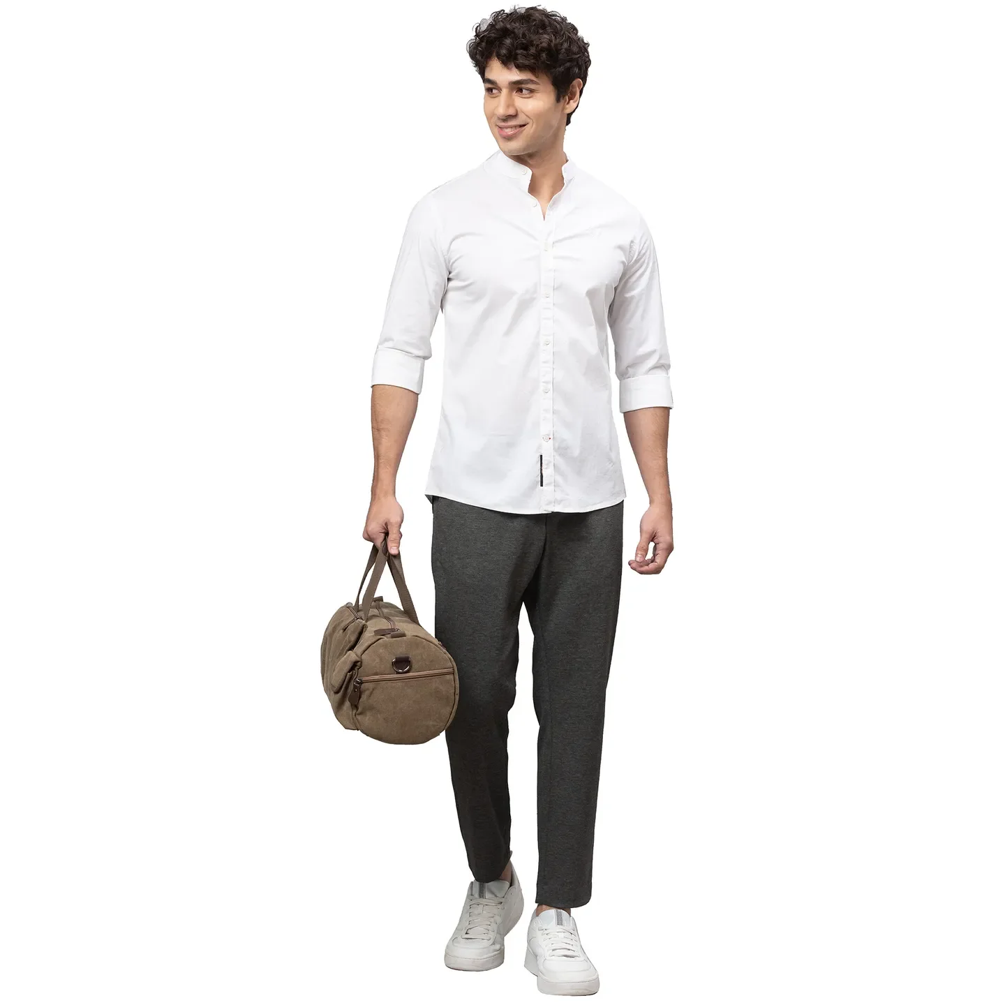 White Skinny Straight Fit Mandarin Collar Long Sleeves Cotton Men's Shirt by Being Human Clothing - Image 5