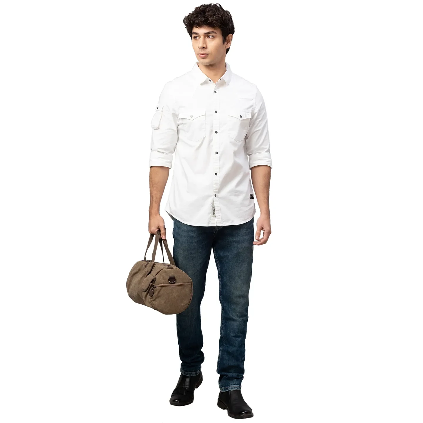 White Slim Straight Fit Regular Collar Long Sleeves Cotton Men's Shirt by Being Human Clothing - Image 5
