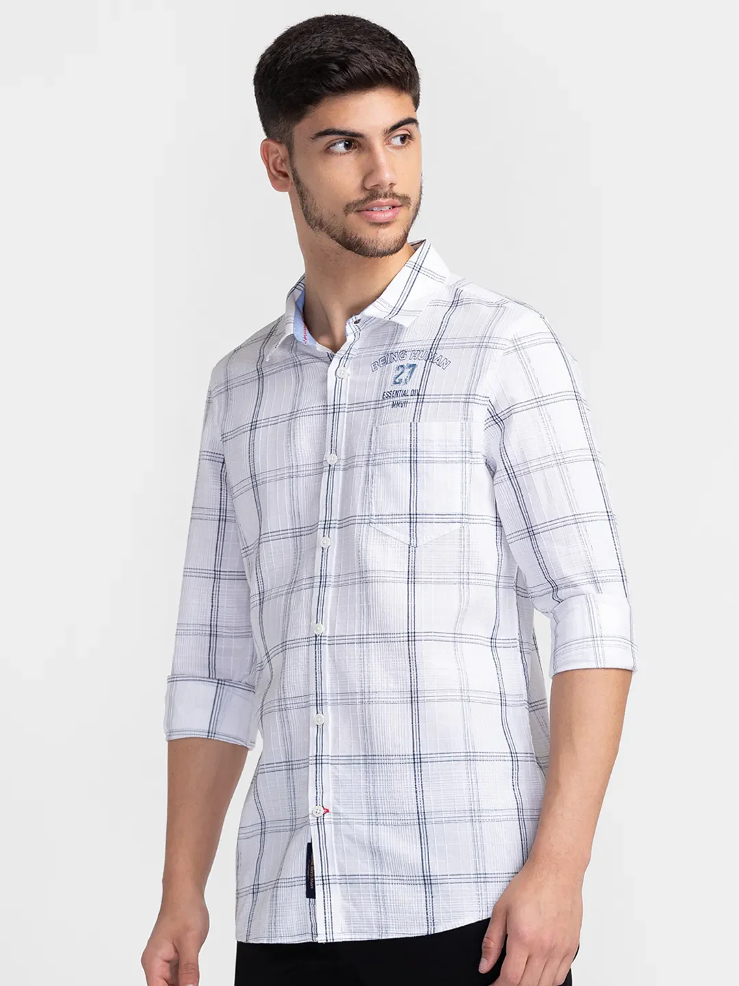 White Slim Fit Regular Collar Men's Shirt by Being Human Clothing - Image 4