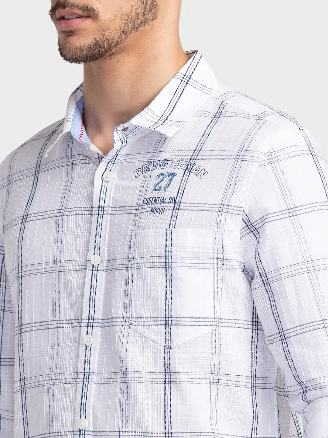 White Slim Fit Regular Collar Men's Shirt by Being Human Clothing - Image 5