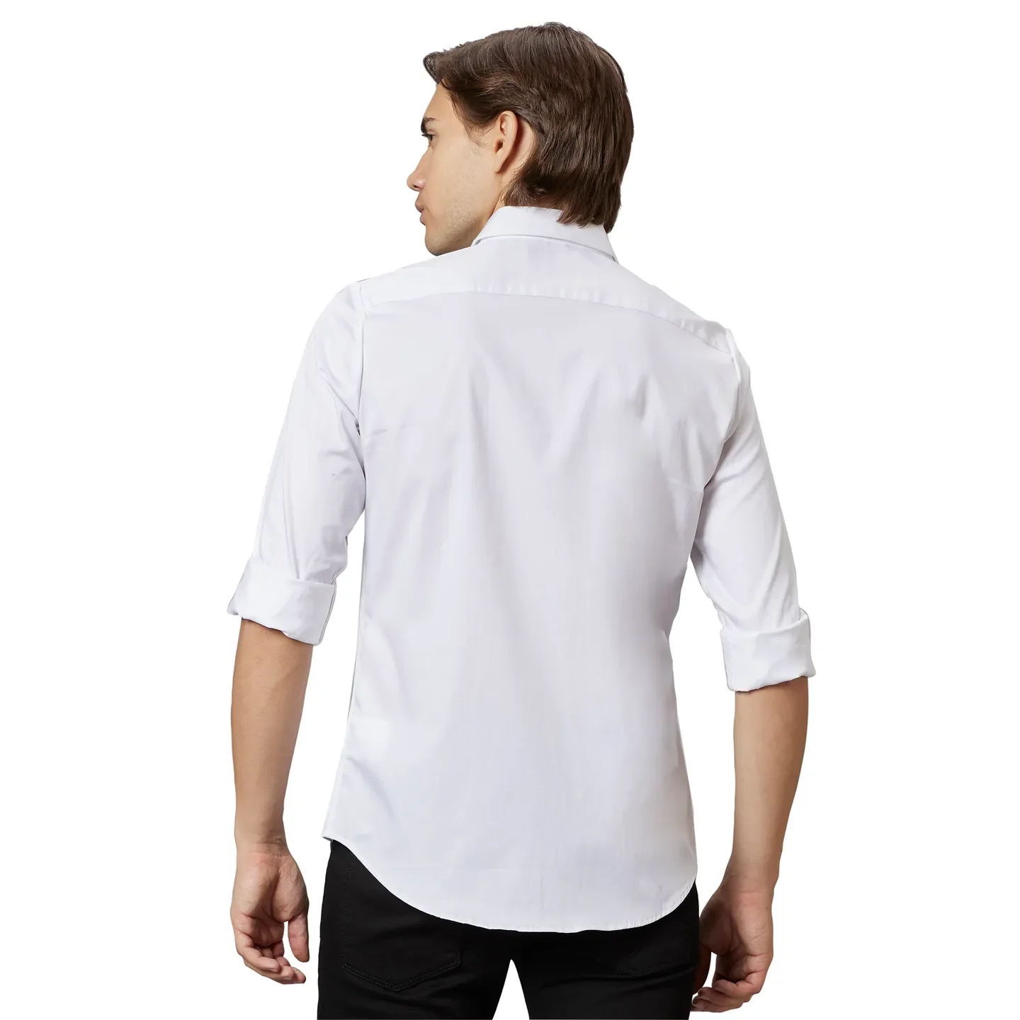 White Slim Straight Fit Regular Collar Long Sleeves Cotton Men's Shirt by Being Human Clothing - Image 2