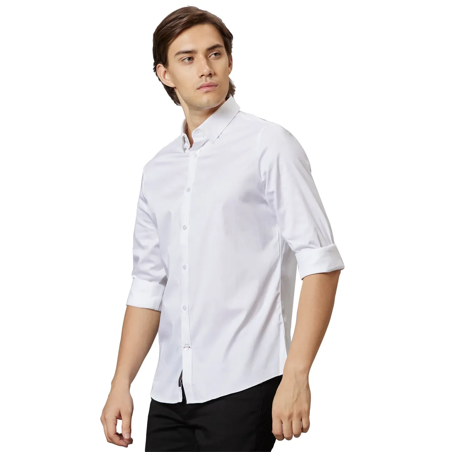 White Slim Straight Fit Regular Collar Long Sleeves Cotton Men's Shirt by Being Human Clothing - Image 3