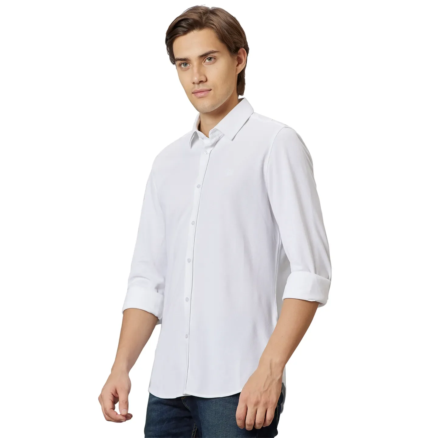 White Super Slim Fit Regular Collar Men's Shirt by Being Human Clothing - Image 3