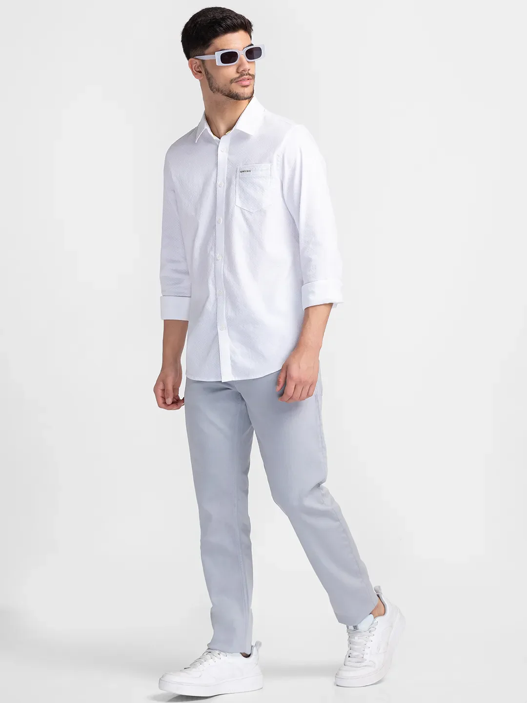 White Slim Straight Fit Regular Collar Long Sleeves Cotton Men's Shirt by Being Human Clothing - Image 6
