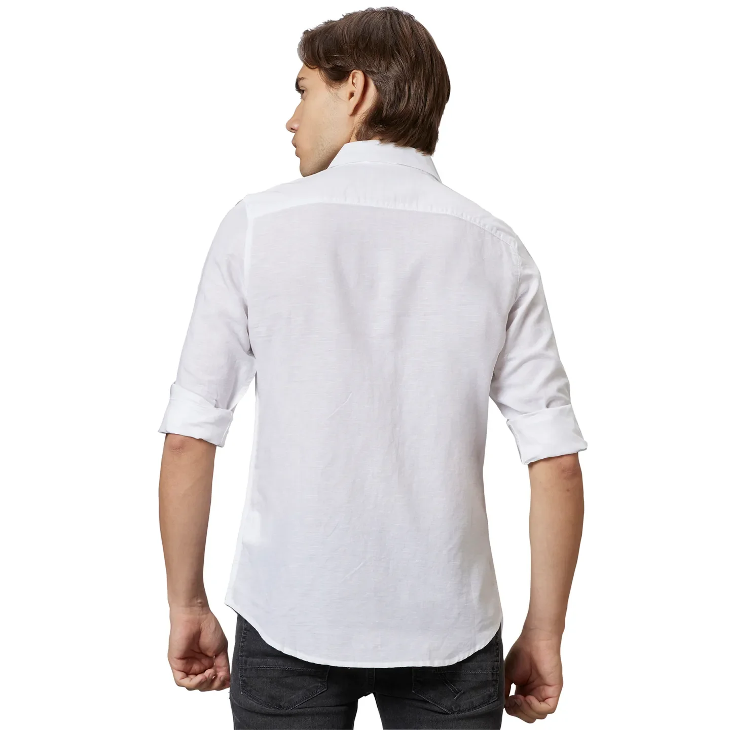 White Slim Straight Fit Regular Collar Long Sleeves Cotton Men's Shirt by Being Human Clothing - Image 2