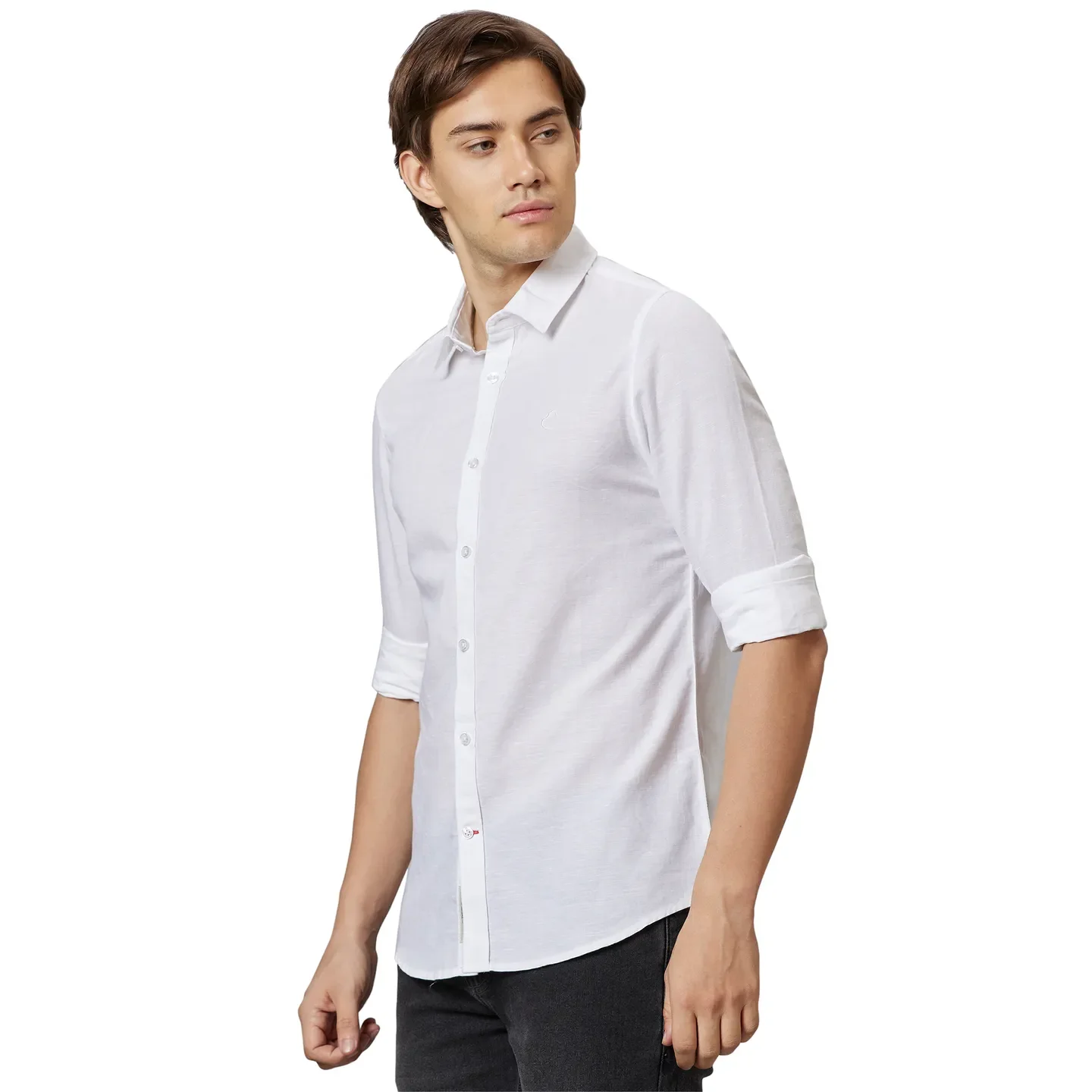 White Slim Straight Fit Regular Collar Long Sleeves Cotton Men's Shirt by Being Human Clothing - Image 3