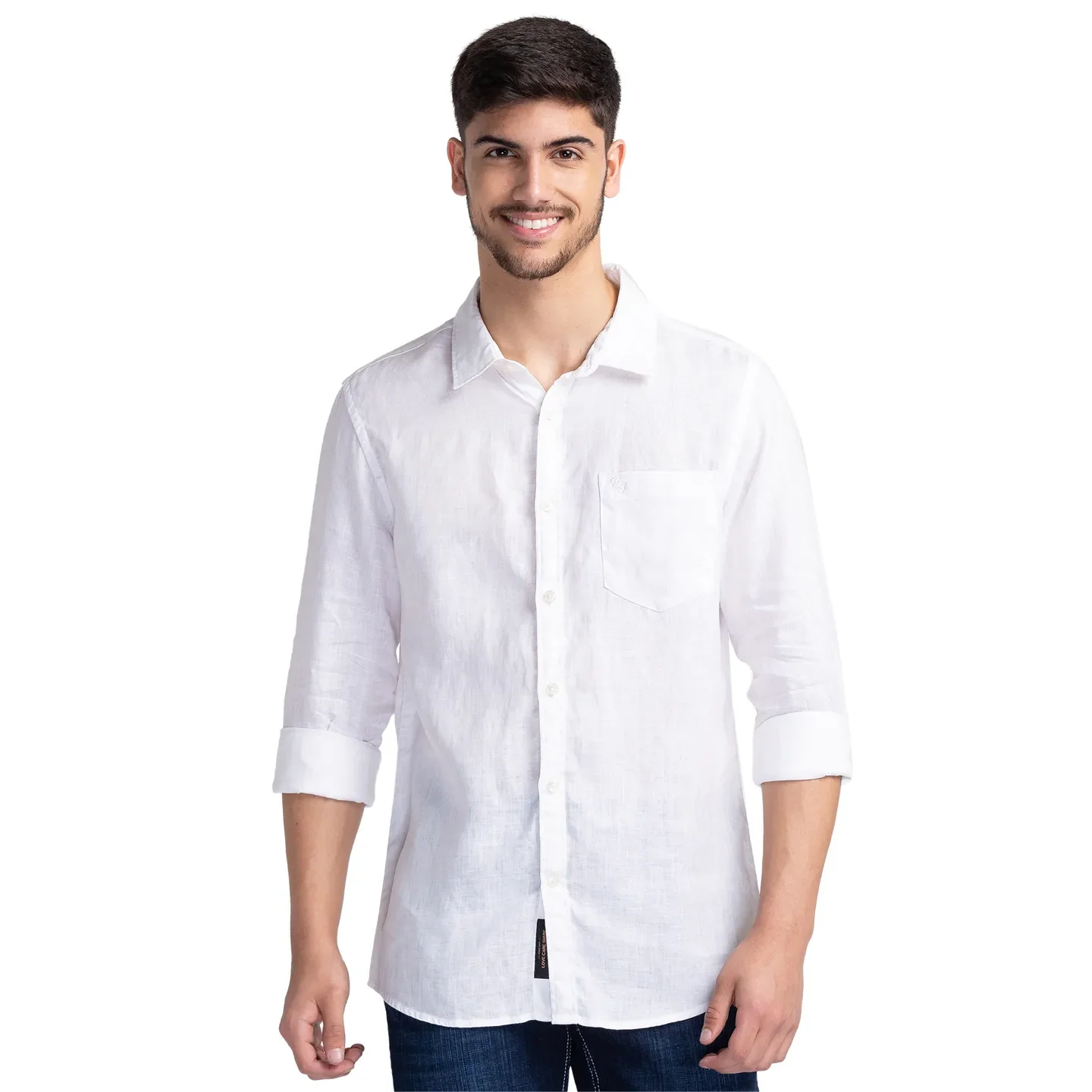 White Slim Straight Fit Regular Collar Long Sleeves LINEN Men's Shirt by Being Human Clothing