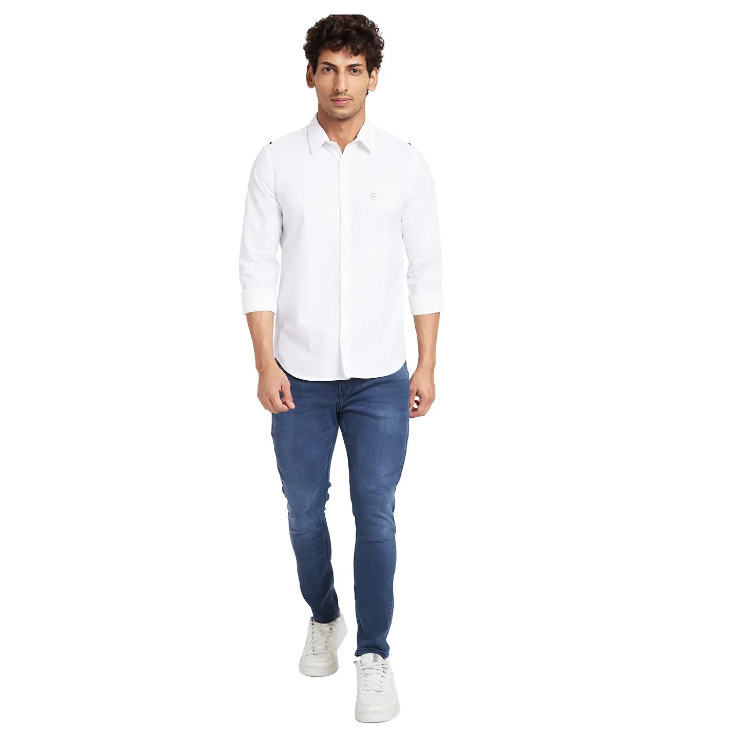 White Slim Straight Fit Regular Collar Long Sleeves Men's Shirt by Being Human Clothing - Image 2
