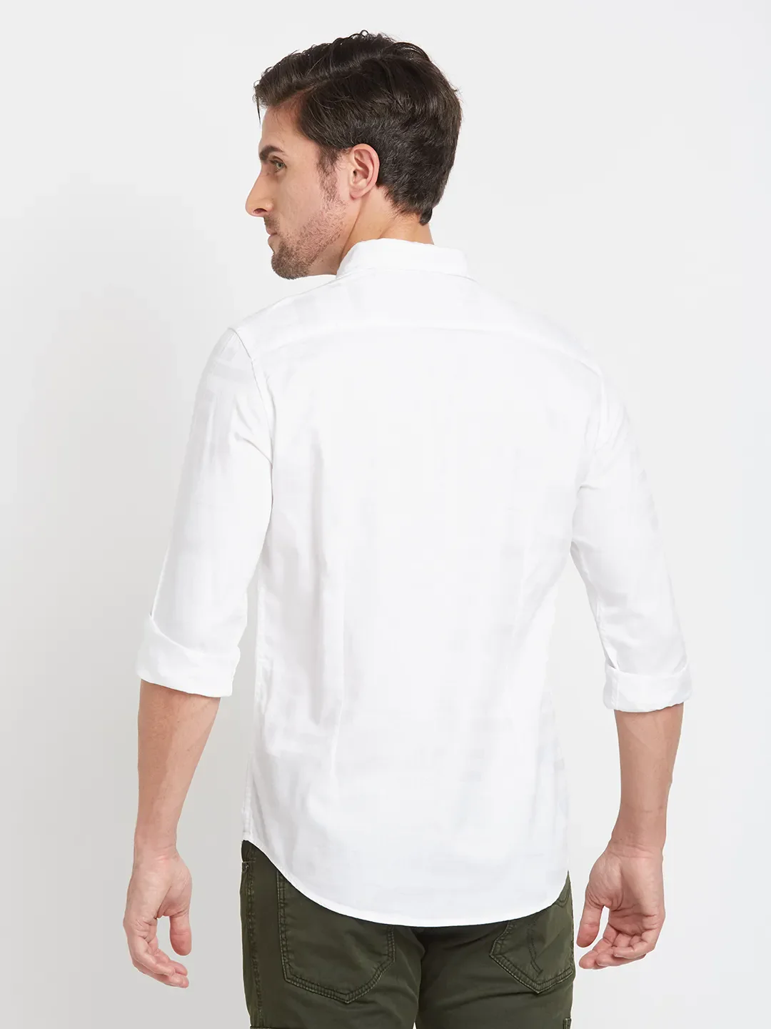 White Slim Straight Fit Regular Collar Long Sleeves Men's Shirt by Being Human Clothing - Image 2