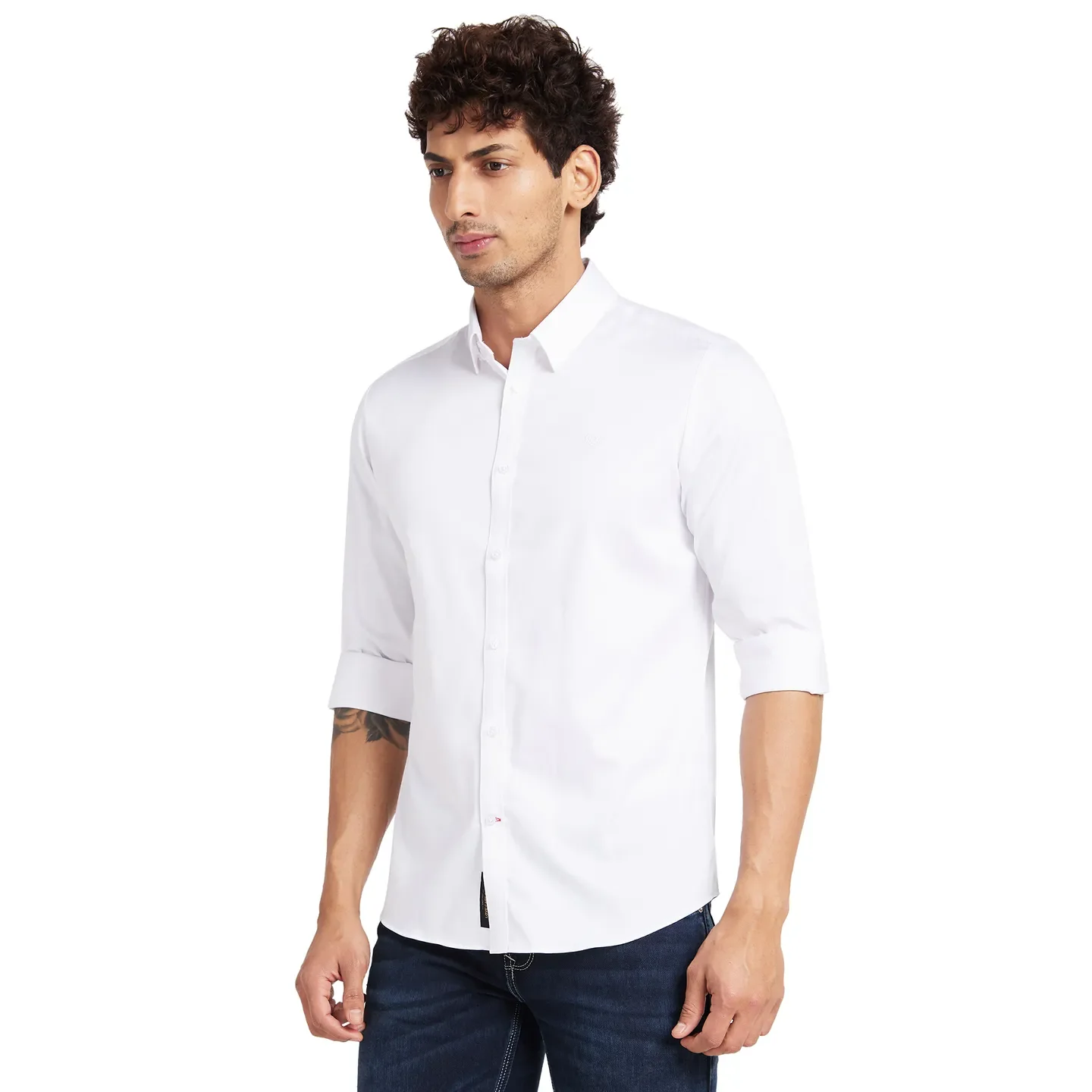 White Slim Straight Fit Regular Collar Long Sleeves Men's Shirt by Being Human Clothing - Image 3
