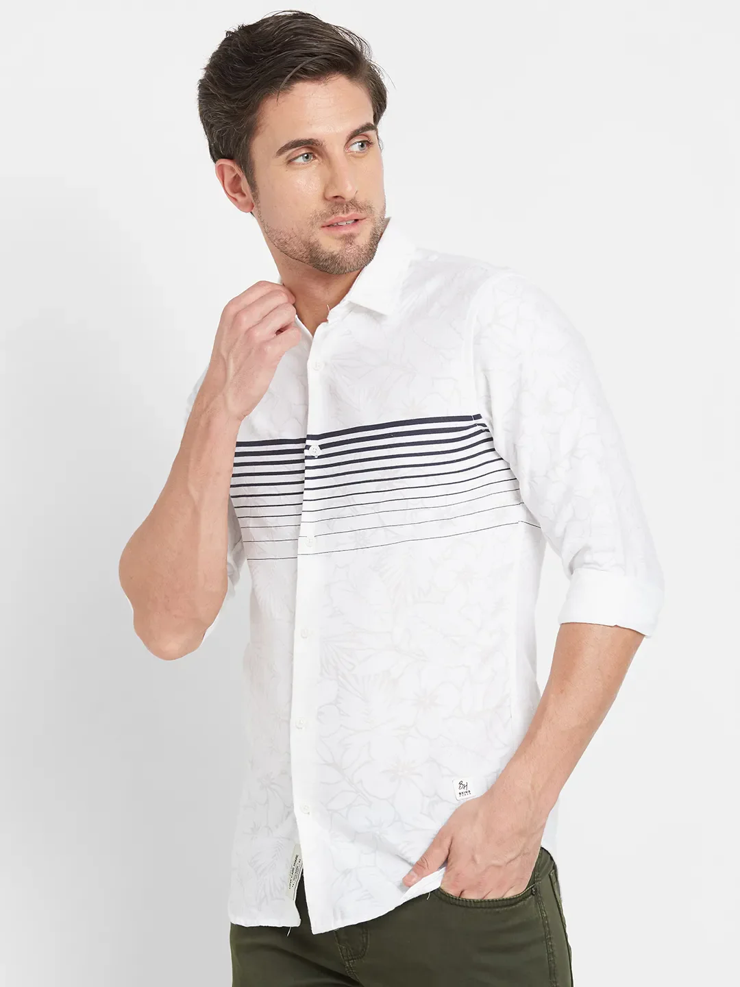 White Slim Straight Fit Regular Collar Long Sleeves Men's Shirt by Being Human Clothing - Image 4
