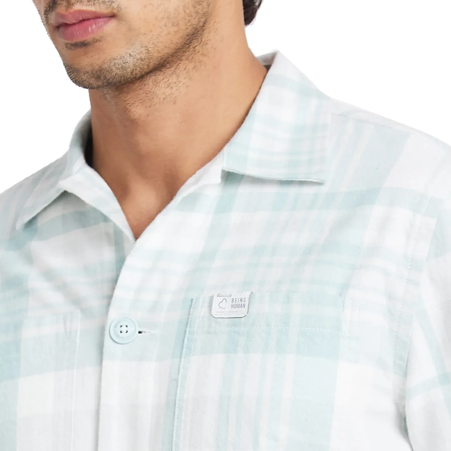 White Slim Straight Fit Regular Collar Long Sleeves Men's Shirt by Being Human Clothing - Image 5