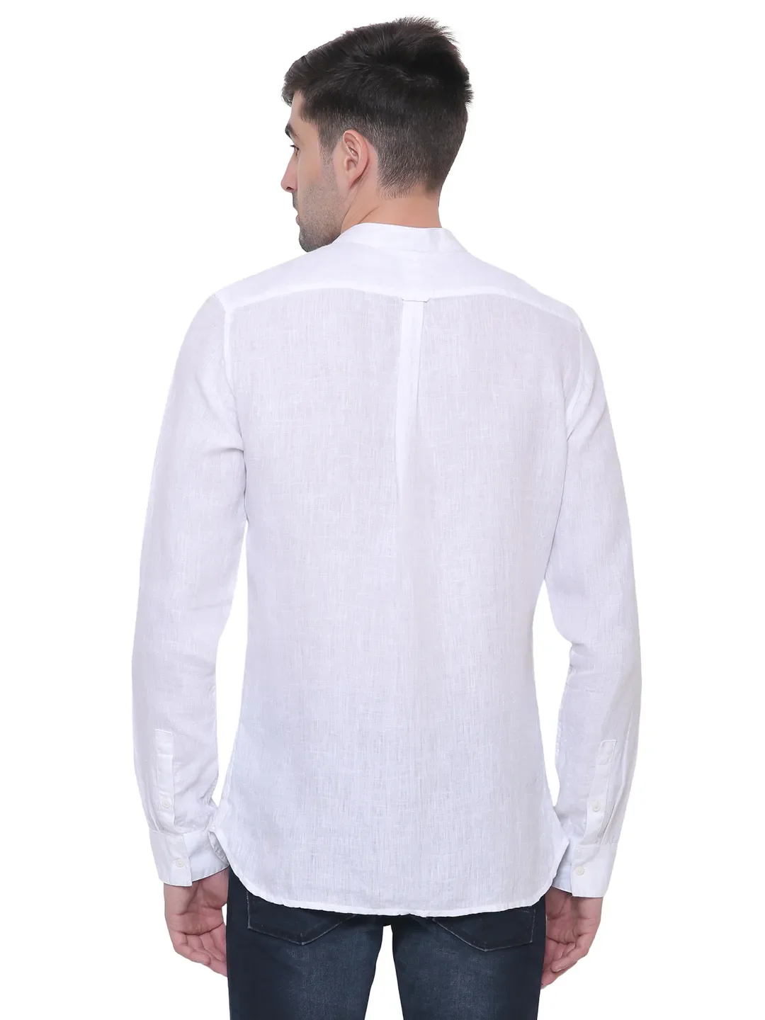 White Slim Straight Fit Mandarin Collar Long Sleeves Men's Shirt by Being Human Clothing - Image 4