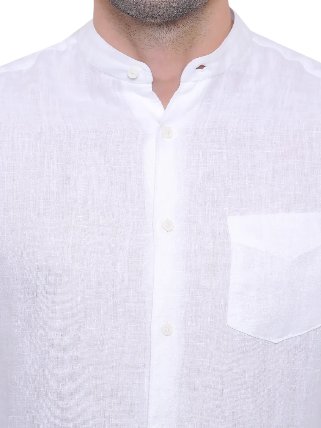 White Slim Straight Fit Mandarin Collar Long Sleeves Men's Shirt by Being Human Clothing - Image 5