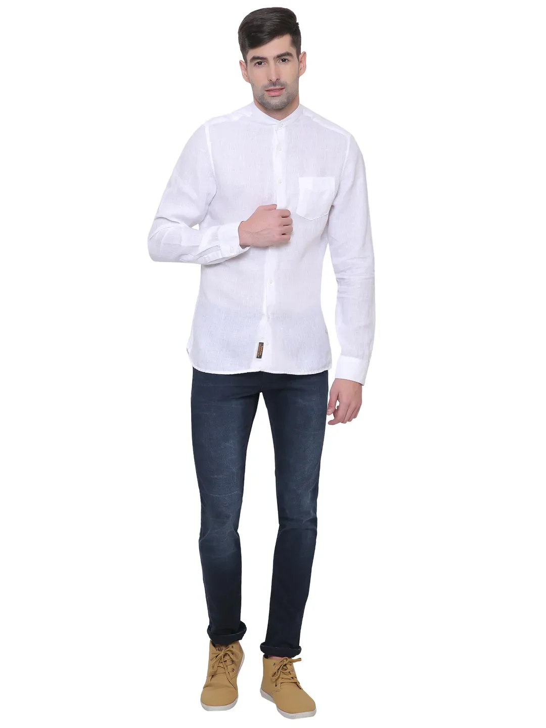 White Slim Straight Fit Mandarin Collar Long Sleeves Men's Shirt by Being Human Clothing - Image 6