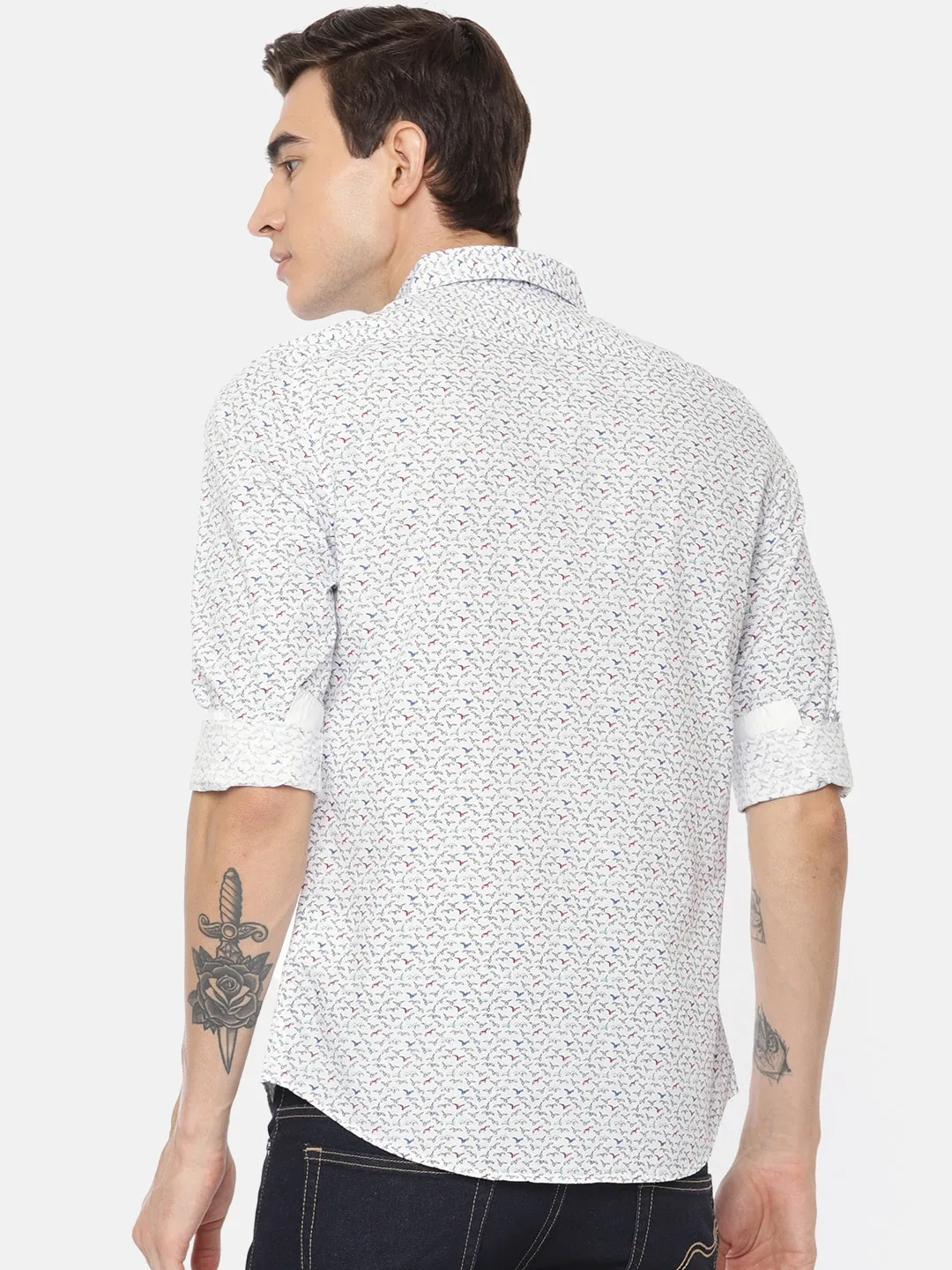 White Slim Straight Fit Regular Collar Long Sleeves Cotton Men's Shirt by Being Human Clothing - Image 2