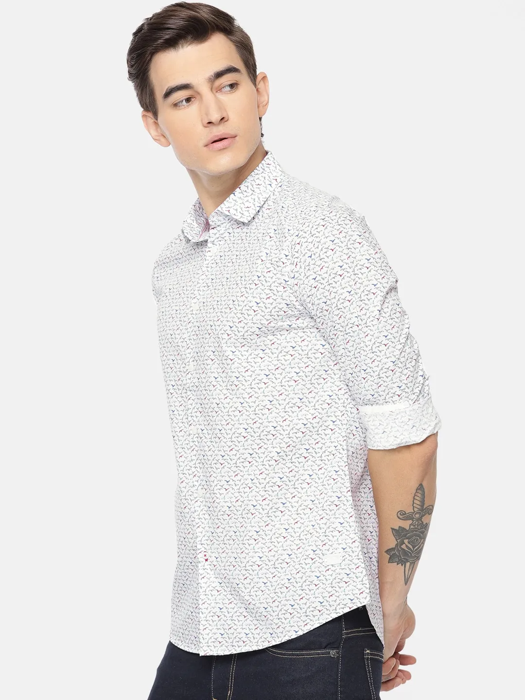White Slim Straight Fit Regular Collar Long Sleeves Cotton Men's Shirt by Being Human Clothing - Image 3