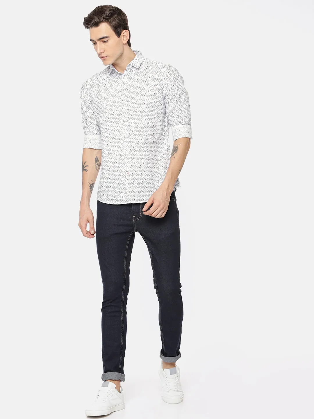 White Slim Straight Fit Regular Collar Long Sleeves Cotton Men's Shirt by Being Human Clothing - Image 4