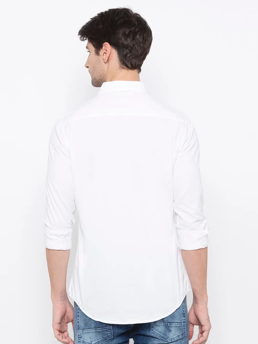 White Slim Straight Fit Regular Collar Long Sleeves Cotton Men's Shirt by Being Human Clothing - Image 4