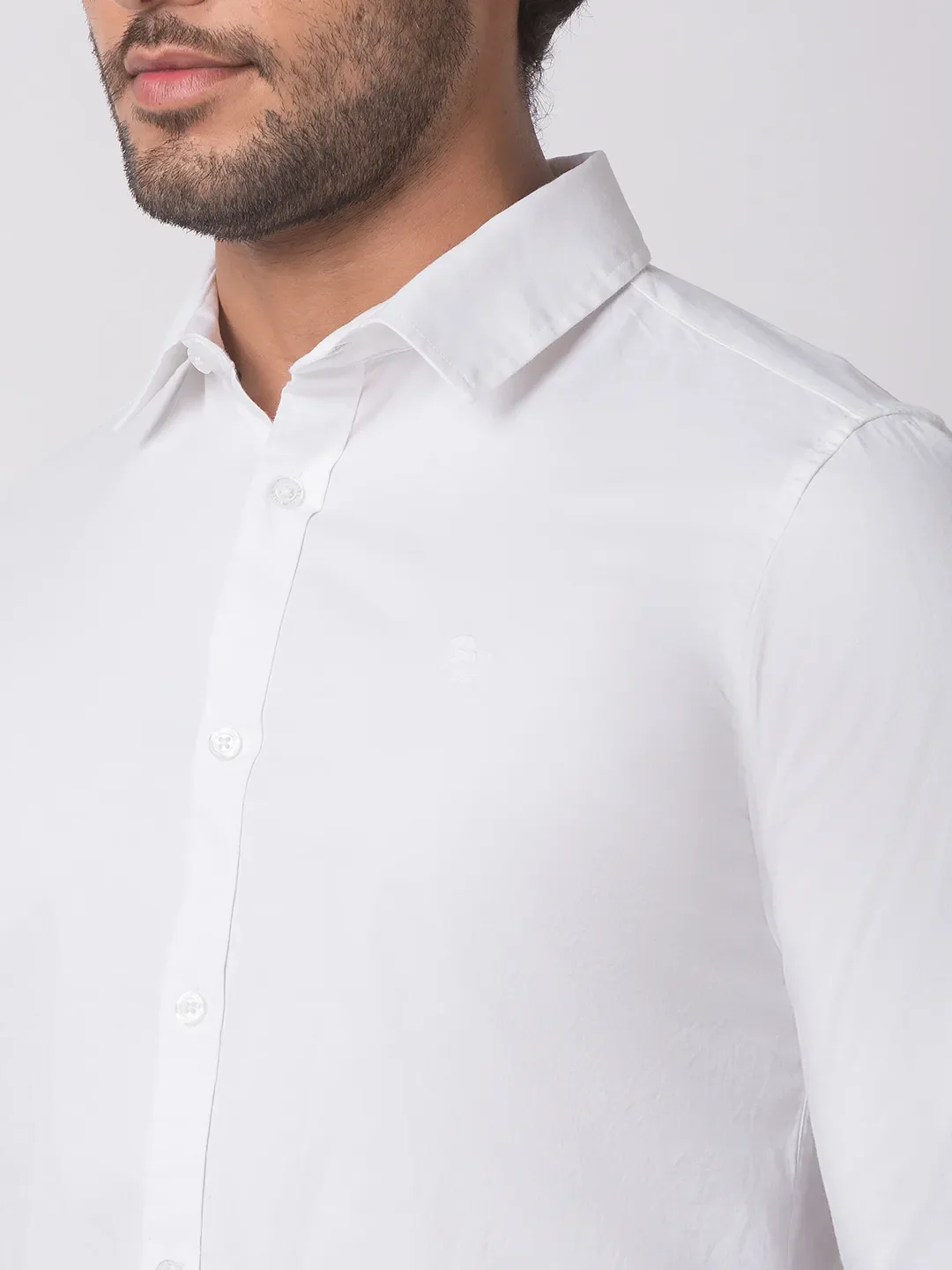 White Slim Straight Fit Regular Collar Long Sleeves Cotton Men's Shirt by Being Human Clothing - Image 3