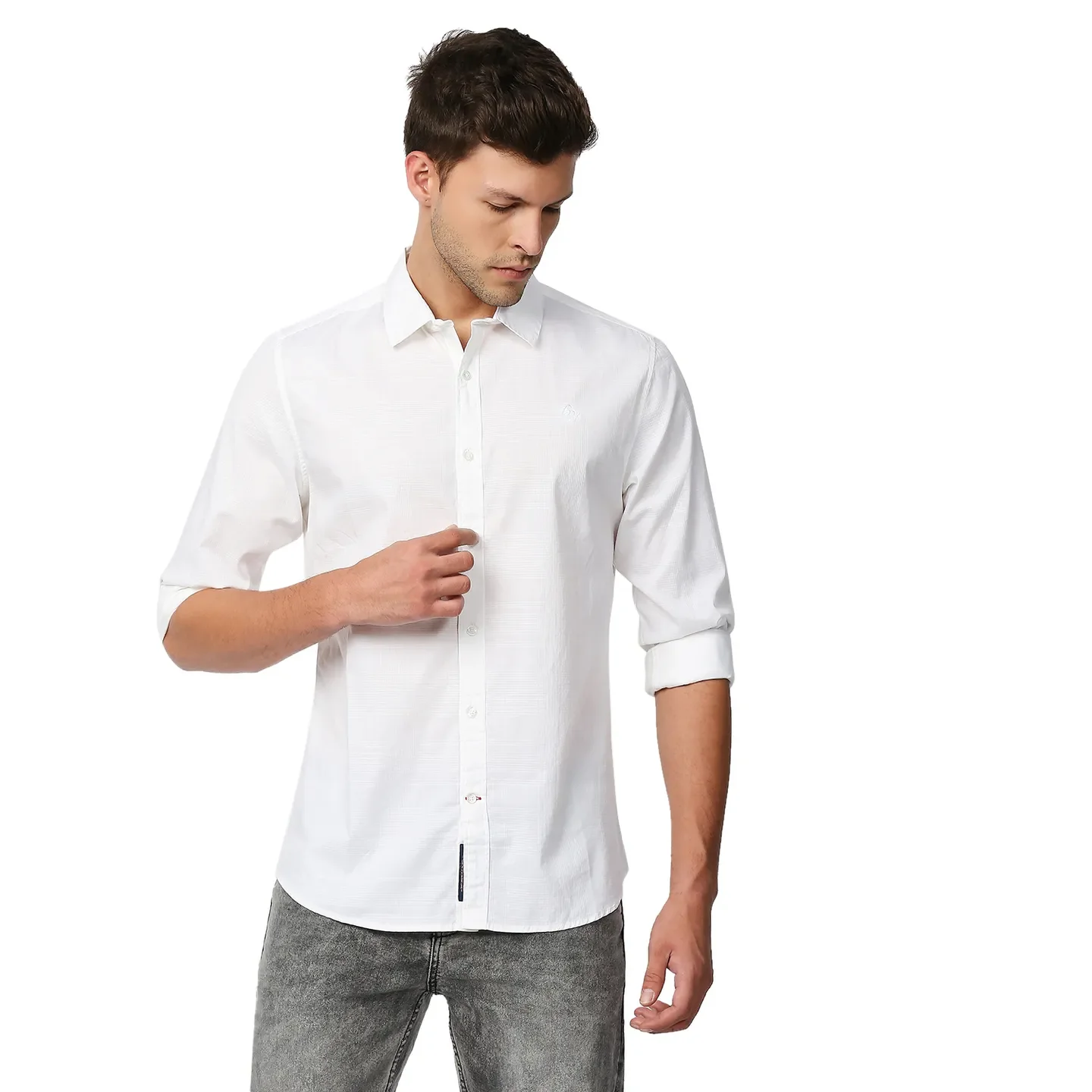 White Slim Straight Fit Regular Collar Long Sleeves Men's Shirt by Being Human Clothing