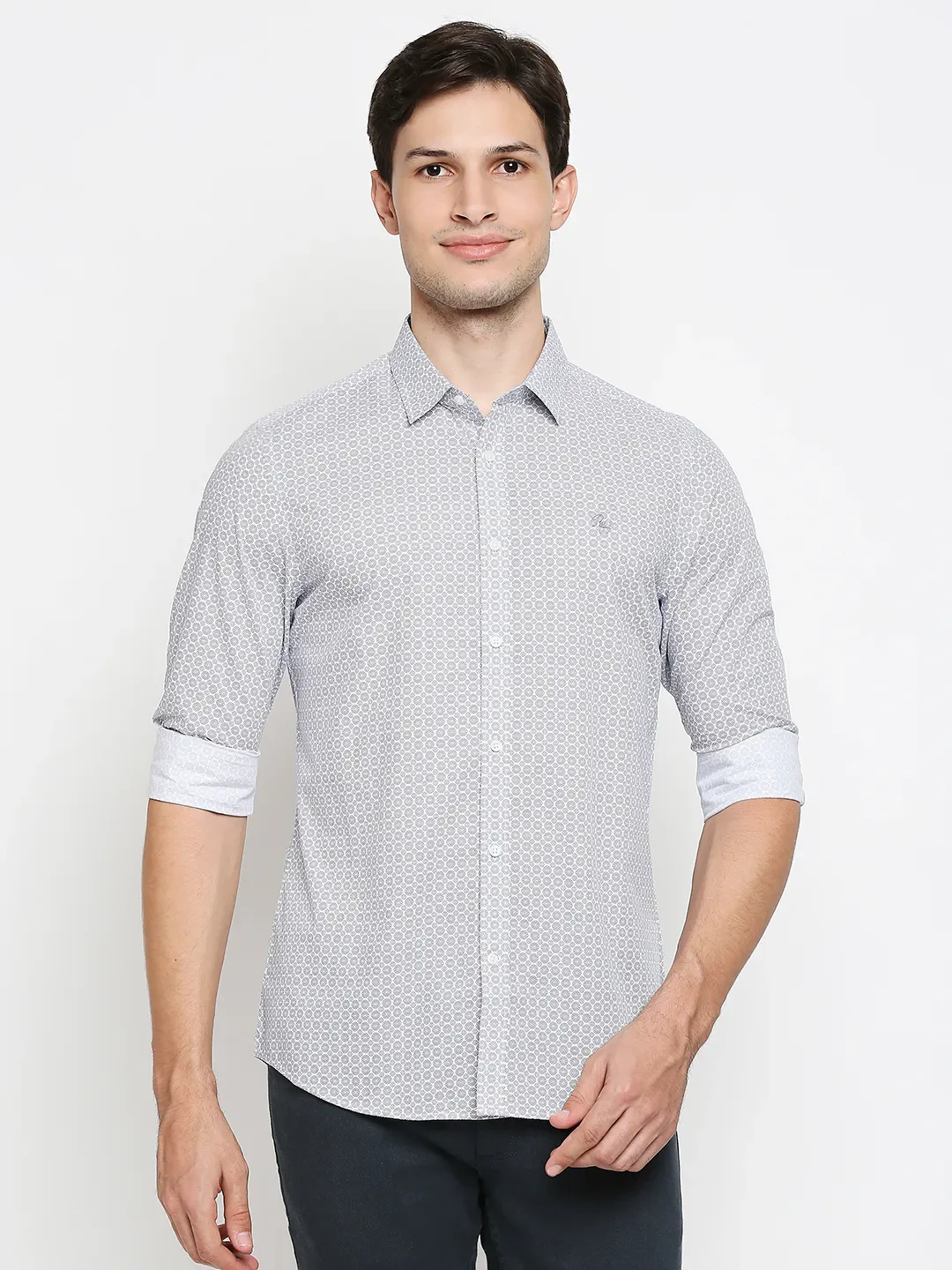 White Slim Straight Fit Regular Collar Long Sleeves Cotton Men's Shirt by Being Human Clothing