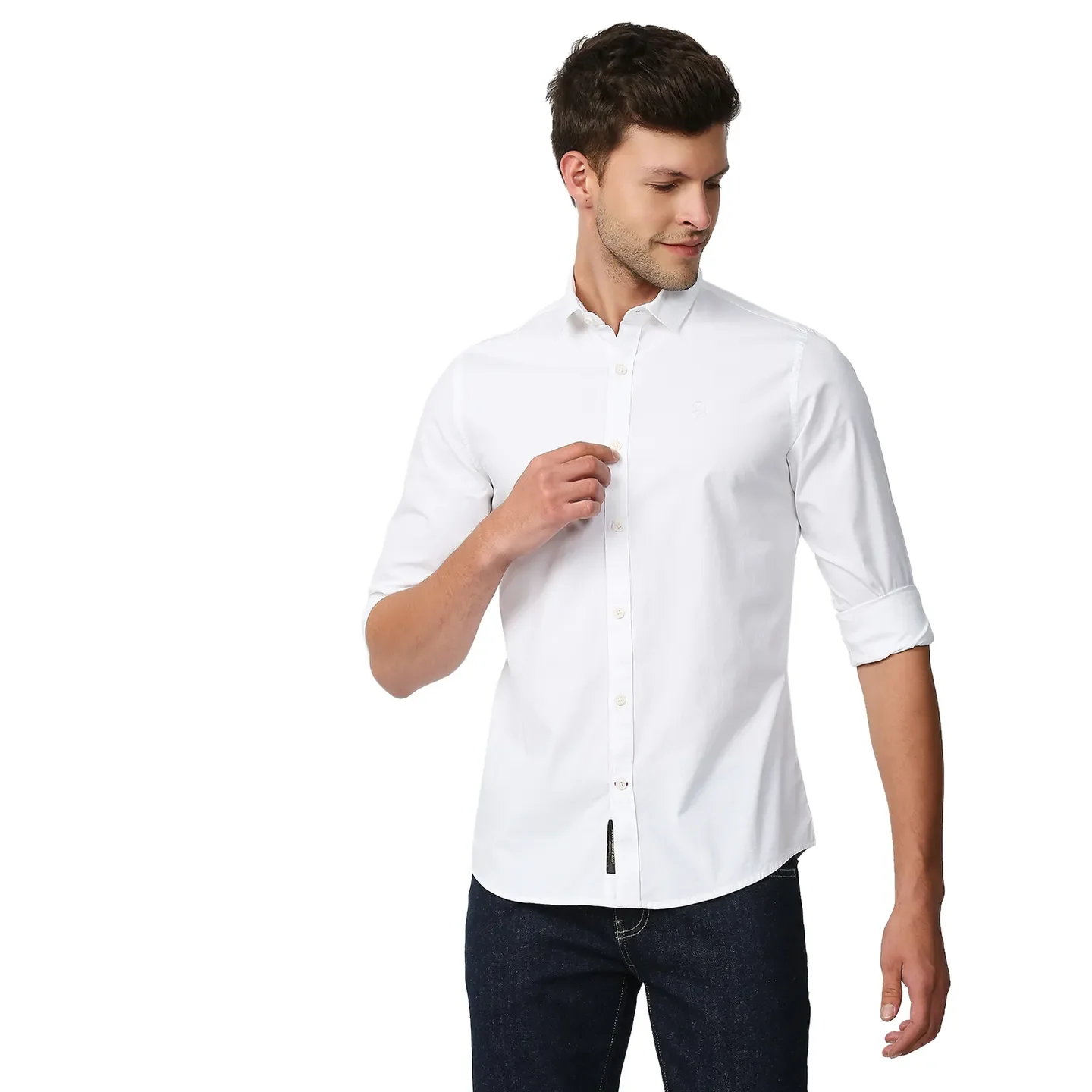 White Super Slim Fit Regular Collar Long Sleeves Men's Shirt by Being Human Clothing