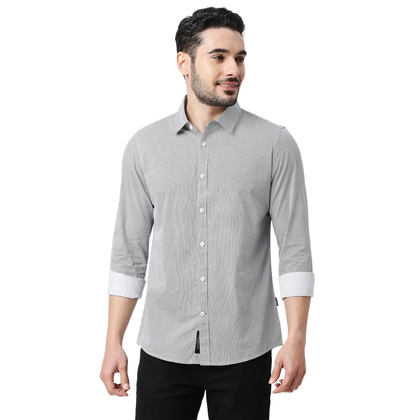 White Slim Straight Fit Regular Collar Long Sleeves Cotton Men's Shirt by Being Human Clothing