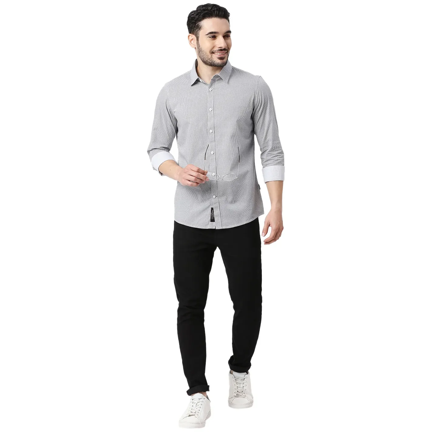 White Slim Straight Fit Regular Collar Long Sleeves Cotton Men's Shirt by Being Human Clothing - Image 5