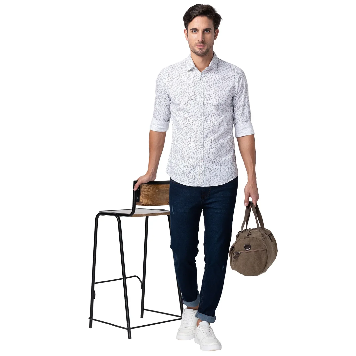 White Slim Straight Fit Regular Collar Long Sleeves Men's Shirt by Being Human Clothing - Image 6