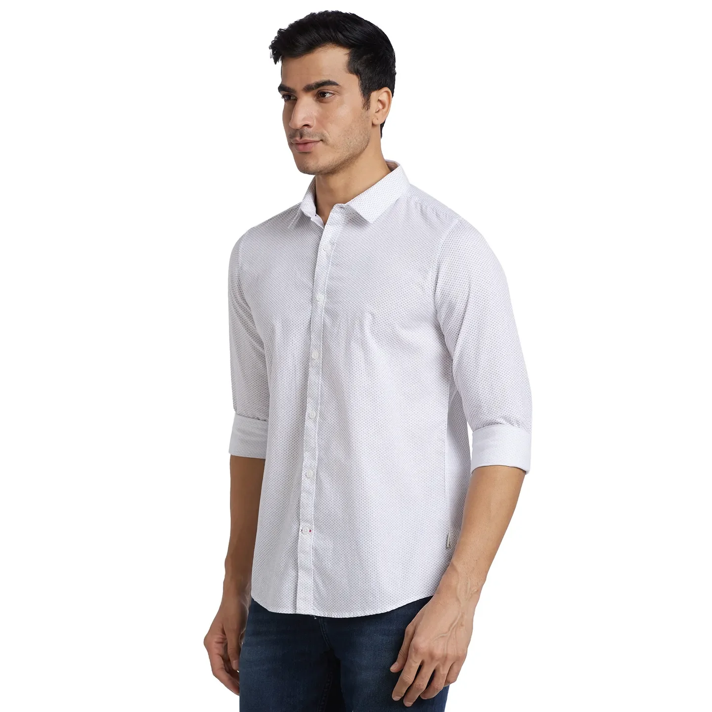 White Slim Straight Fit Regular Collar Long Sleeves Cotton Men's Shirt by Being Human Clothing - Image 2
