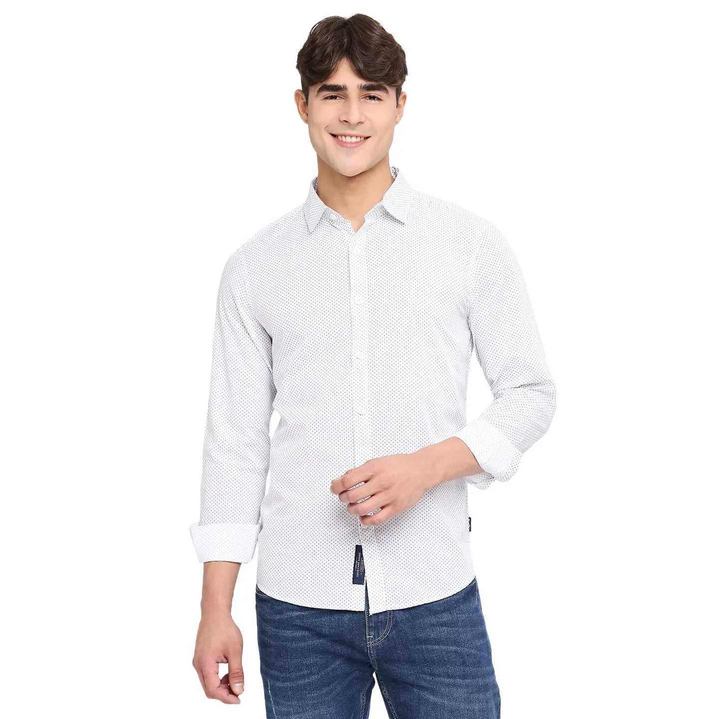 White Slim Straight Fit Regular Collar Long Sleeves Cotton Men's Shirt by Being Human Clothing