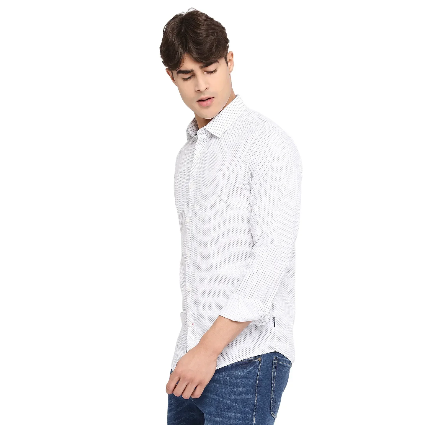 White Slim Straight Fit Regular Collar Long Sleeves Cotton Men's Shirt by Being Human Clothing - Image 2