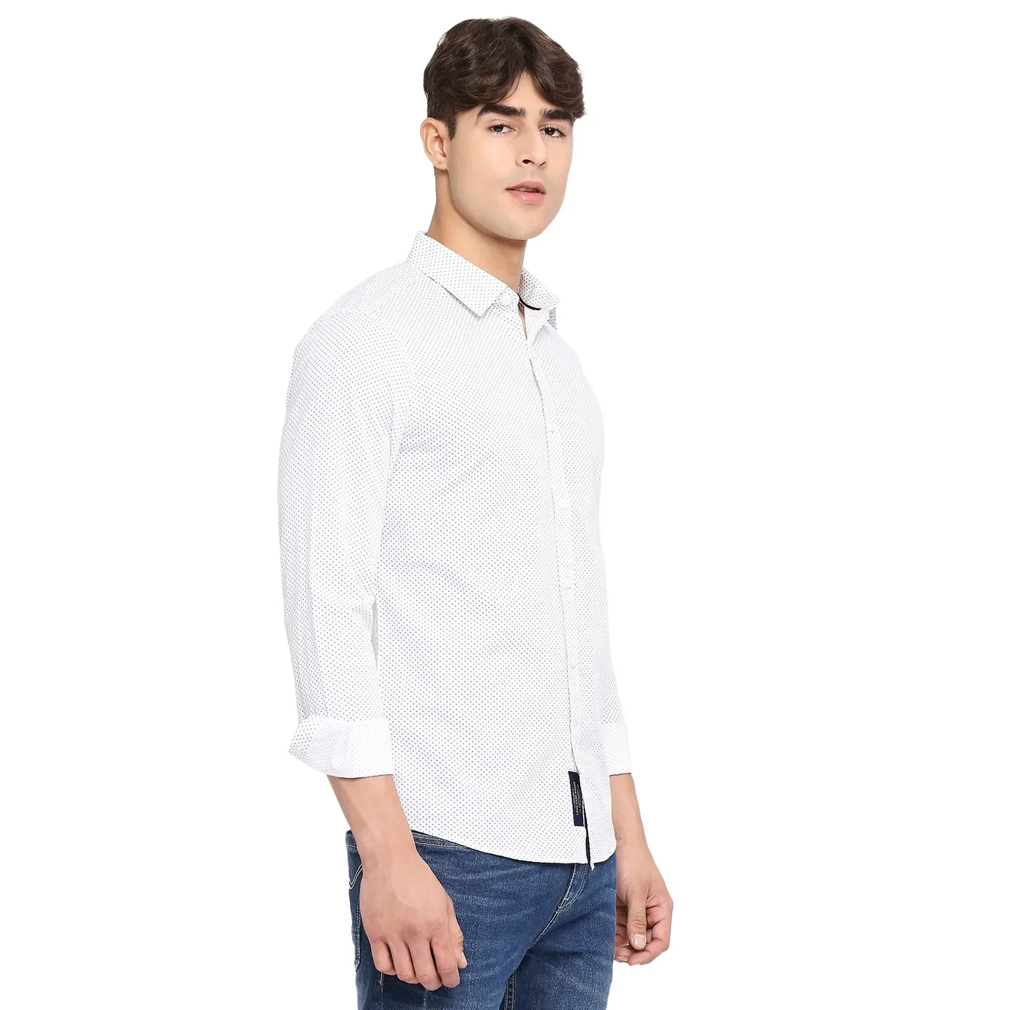 White Slim Straight Fit Regular Collar Long Sleeves Cotton Men's Shirt by Being Human Clothing - Image 3