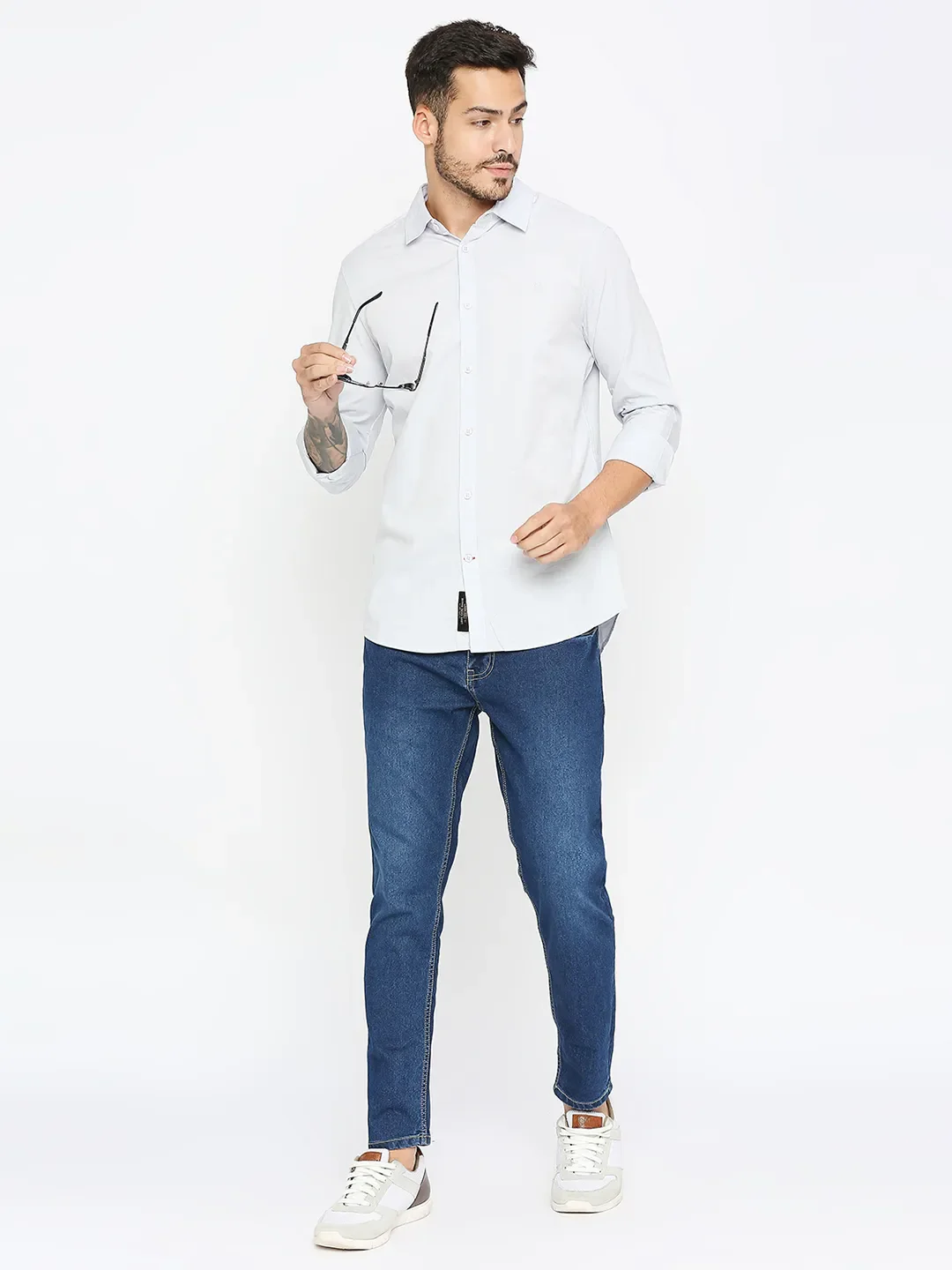 White Slim Straight Fit Regular Collar Long Sleeves Cotton Men's Shirt by Being Human Clothing - Image 6