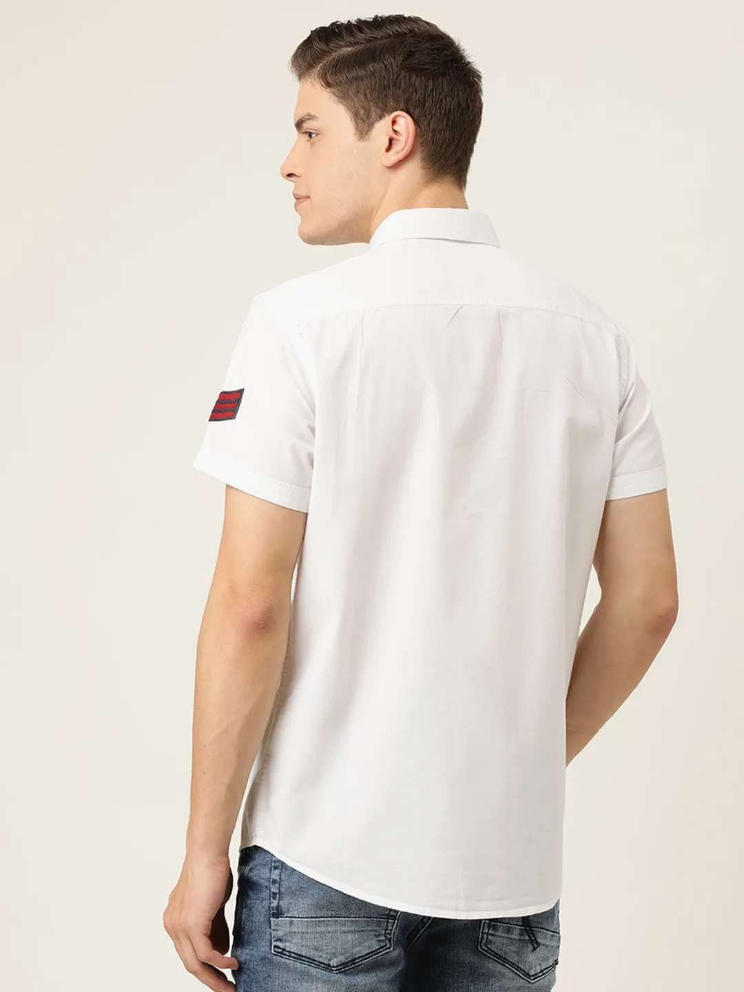 White Slim Straight Fit Regular Collar Short Sleeves Cotton Men's Shirt by Being Human Clothing - Image 3