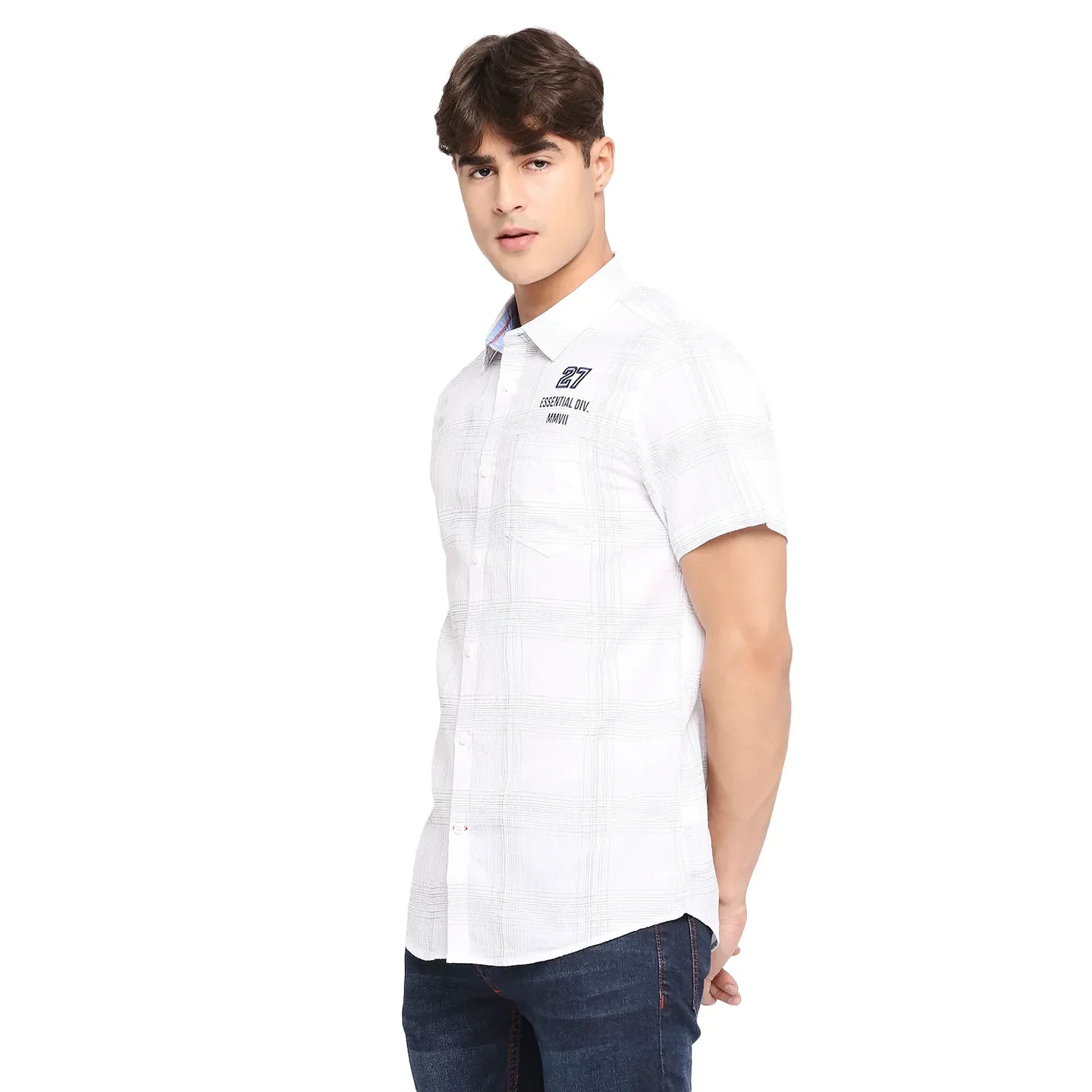 White Slim Straight Fit Regular Collar Short Sleeves Cotton Men's Shirt by Being Human Clothing - Image 2
