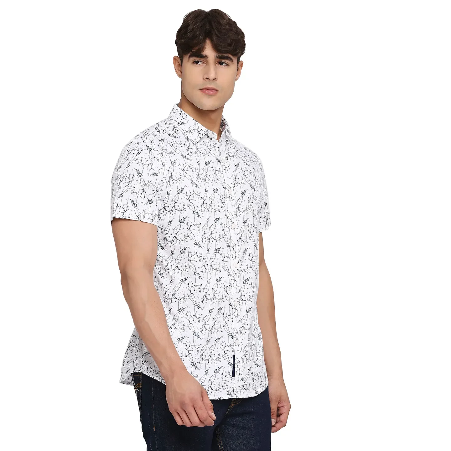 White Slim Straight Fit Regular Collar Short Sleeves Cotton Men's Shirt by Being Human Clothing - Image 3