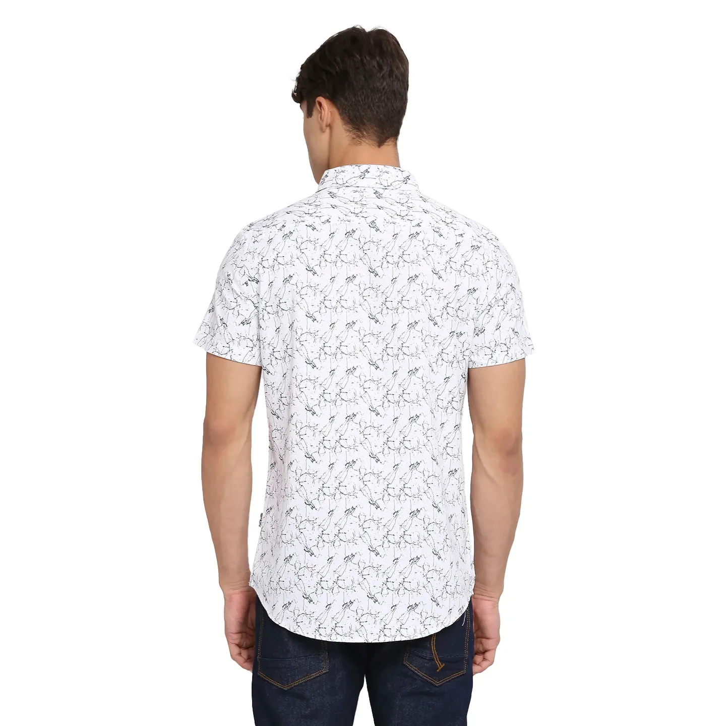 White Slim Straight Fit Regular Collar Short Sleeves Cotton Men's Shirt by Being Human Clothing - Image 4