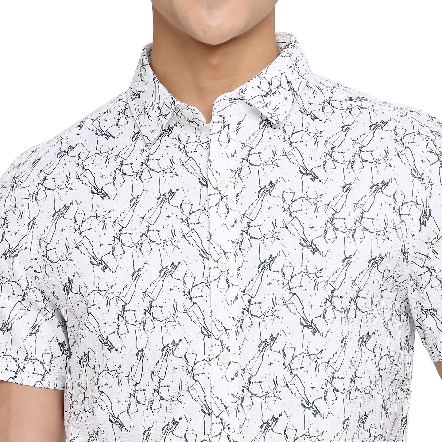 White Slim Straight Fit Regular Collar Short Sleeves Cotton Men's Shirt by Being Human Clothing - Image 5