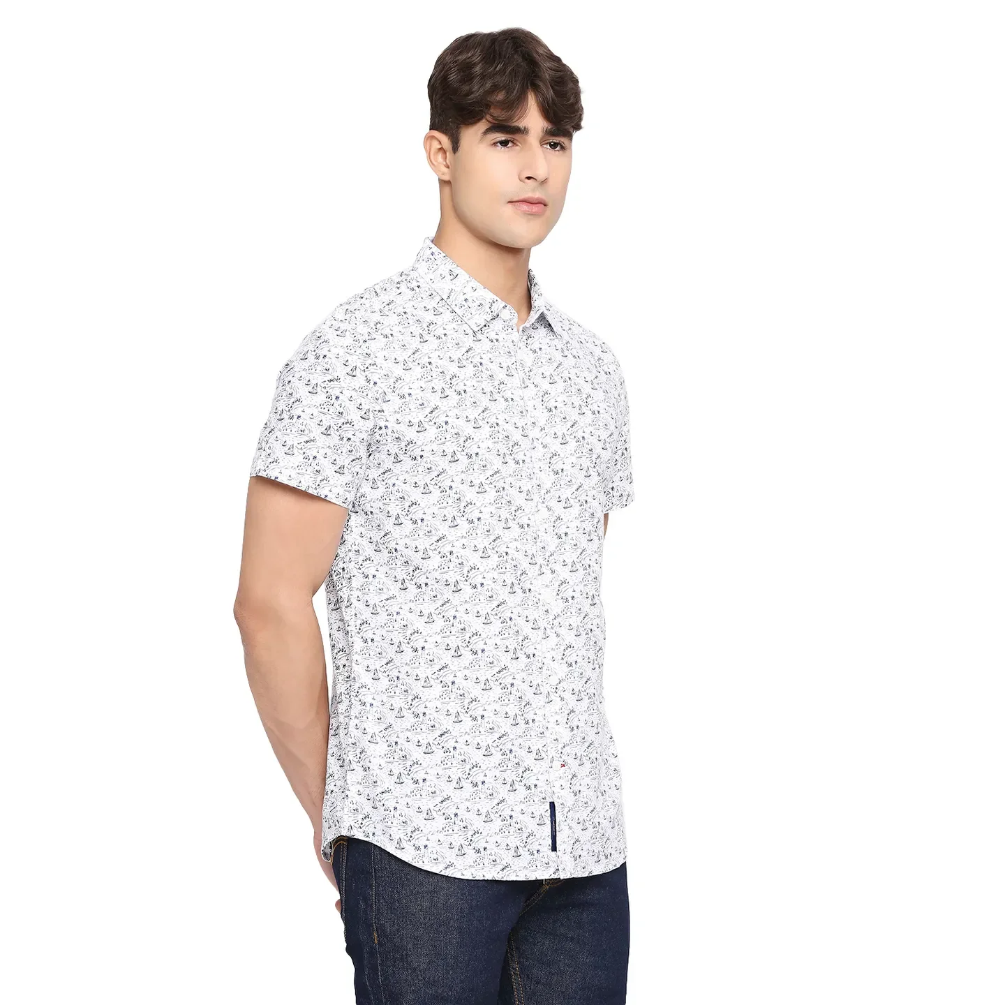 White Slim Straight Fit Regular Collar Short Sleeves Cotton Men's Shirt by Being Human Clothing - Image 3