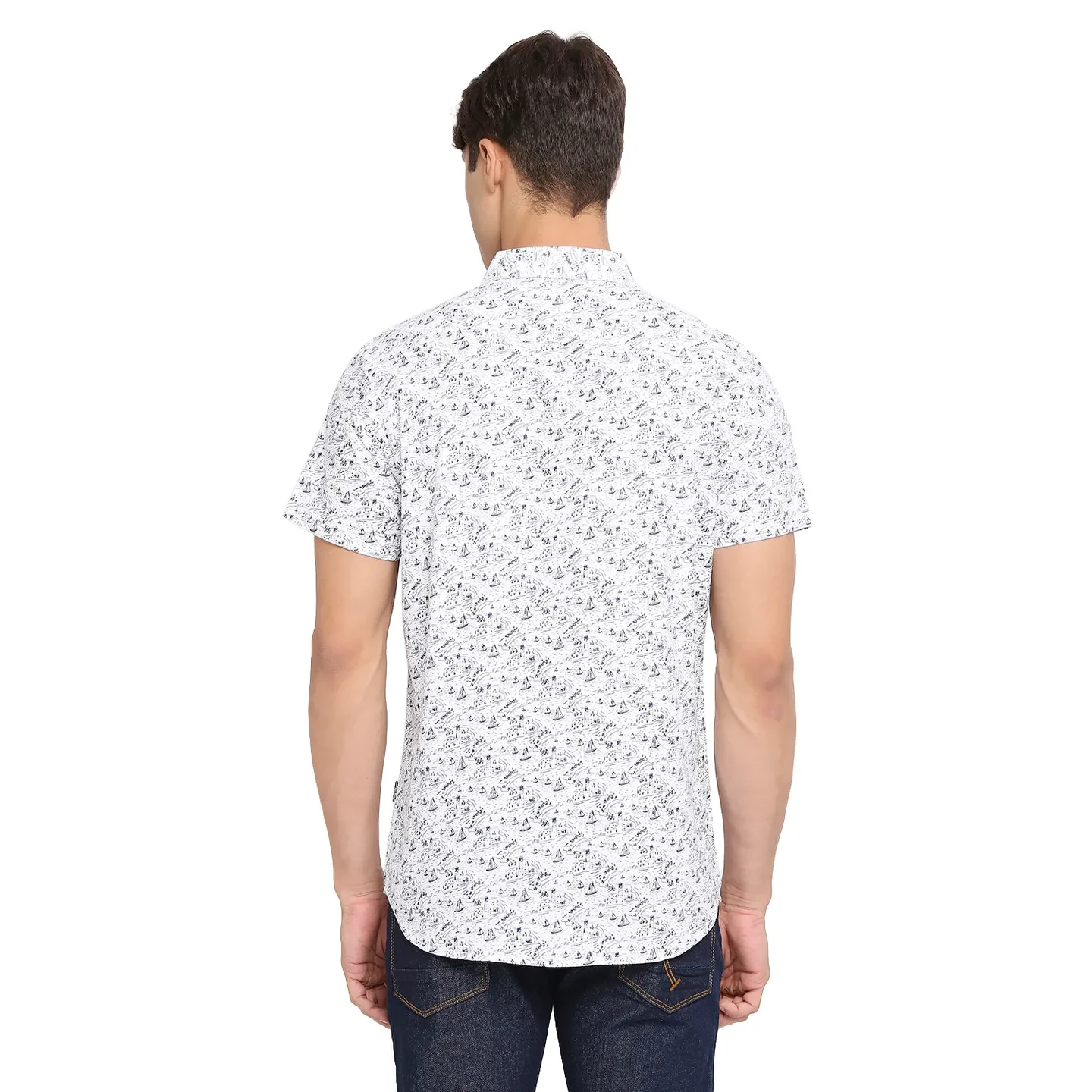 White Slim Straight Fit Regular Collar Short Sleeves Cotton Men's Shirt by Being Human Clothing - Image 4