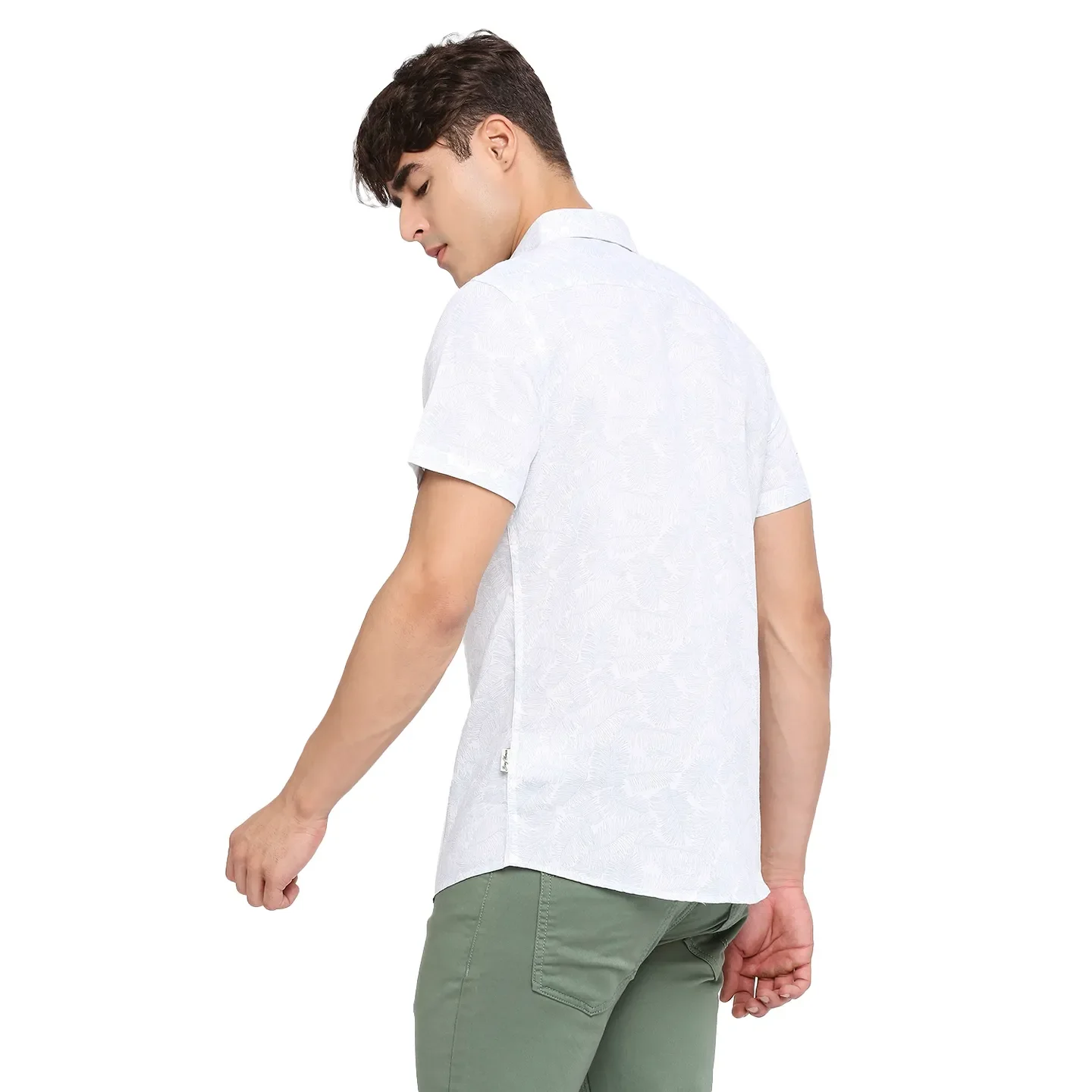 White Slim Straight Fit Regular Collar Short Sleeves Cotton Men's Shirt by Being Human Clothing - Image 4