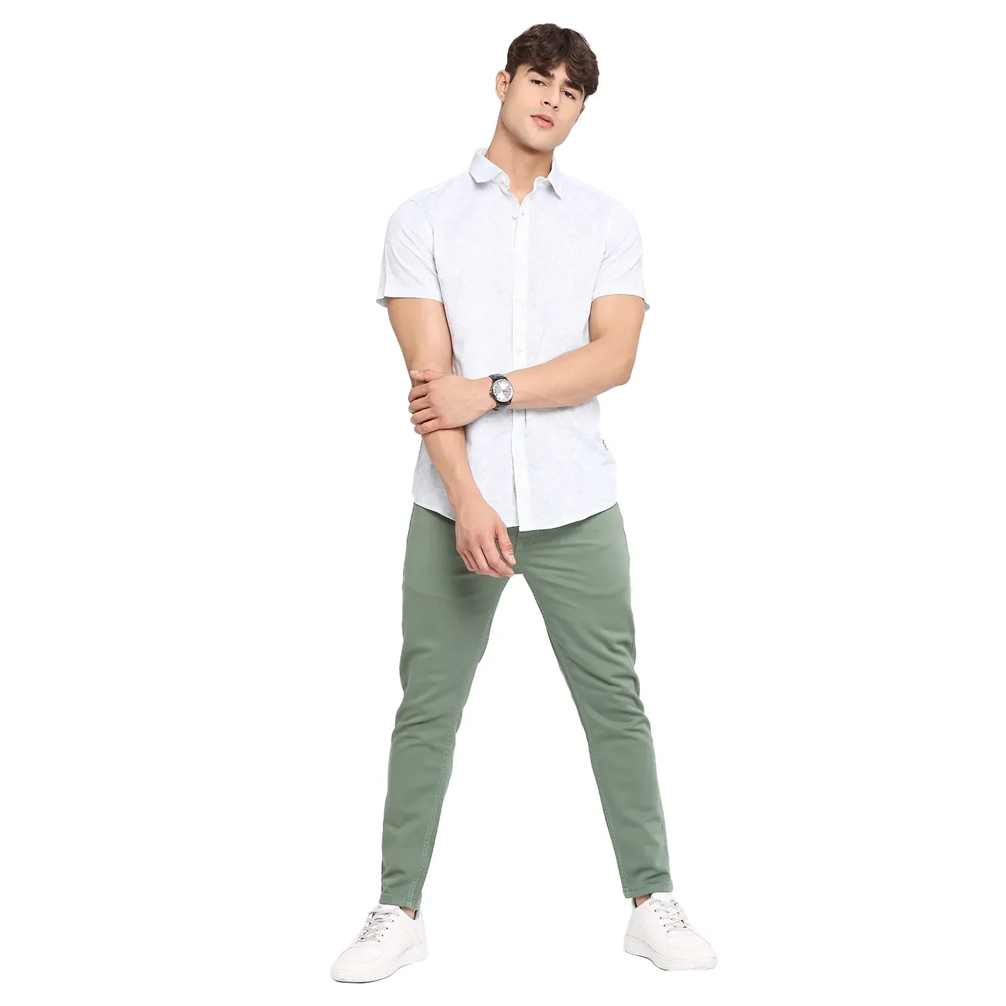 White Slim Straight Fit Regular Collar Short Sleeves Cotton Men's Shirt by Being Human Clothing - Image 6