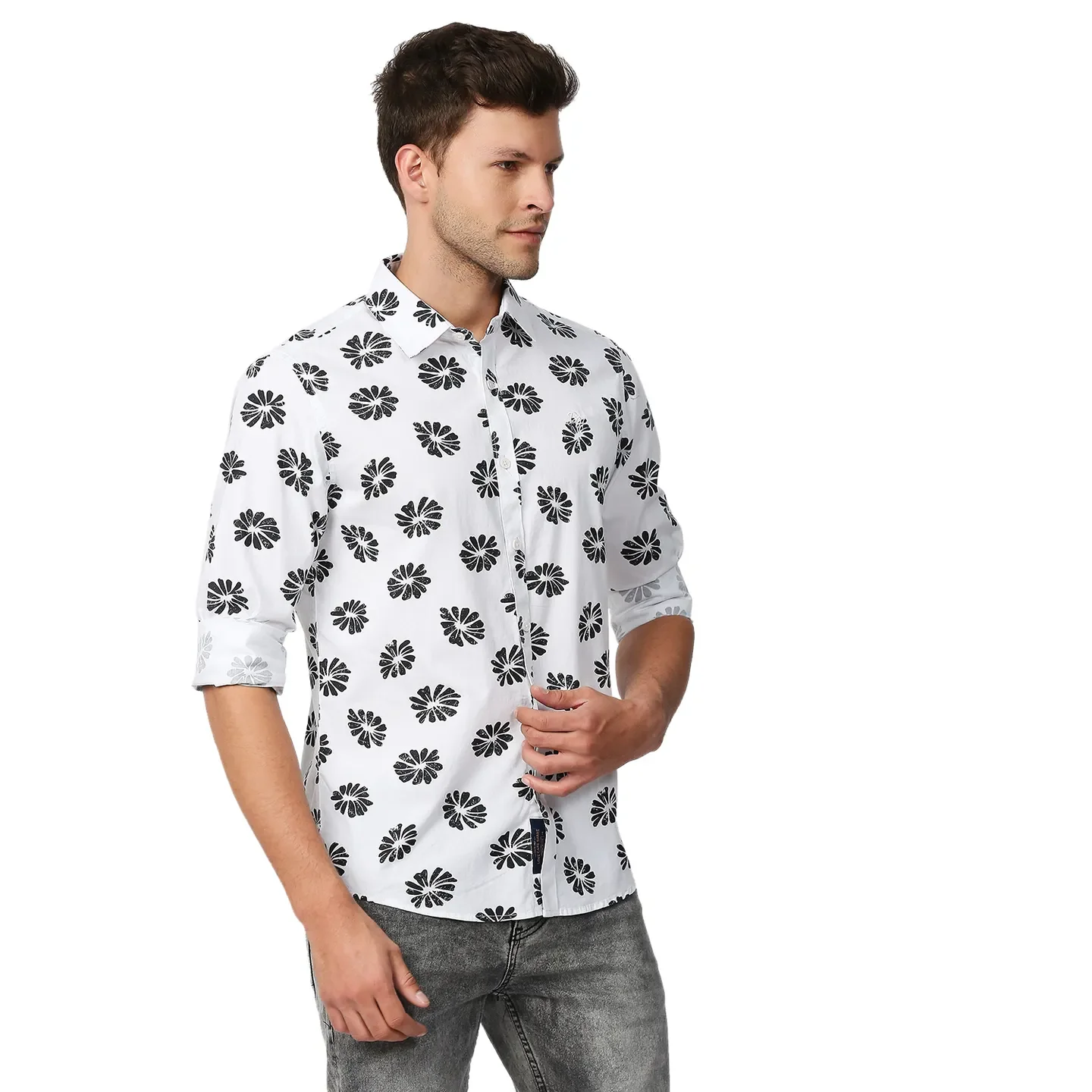 White Slim Straight Fit Regular Collar Long Sleeves Men's Shirt by Being Human Clothing - Image 3