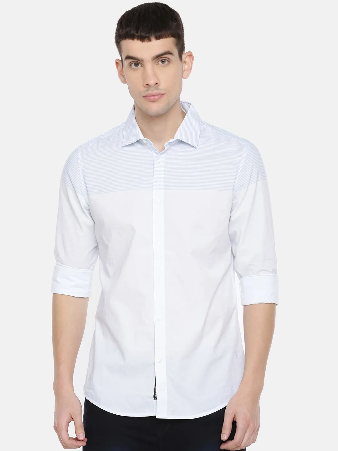 White Regular Fit Regular Collar Long Sleeves Cotton Men's Shirt by Being Human Clothing