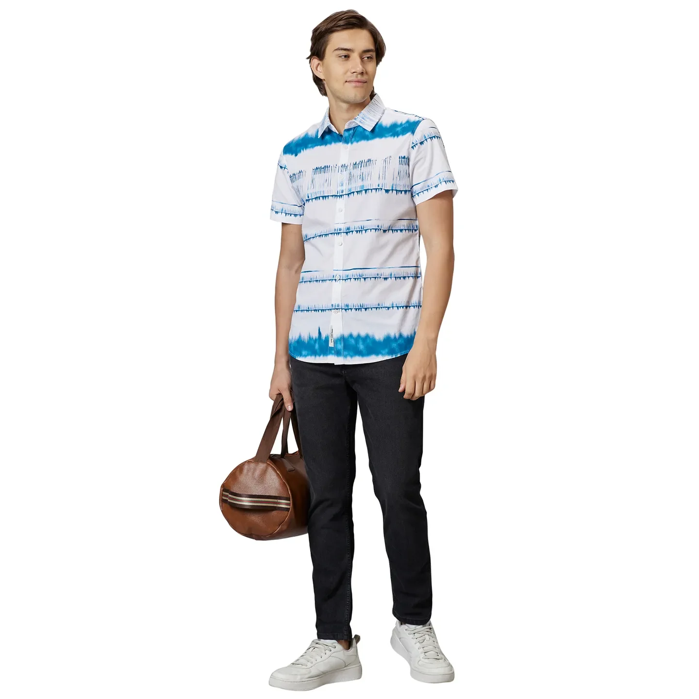 White Slim Straight Fit Regular Collar Short Sleeves Cotton Men's Shirt by Being Human Clothing - Image 5