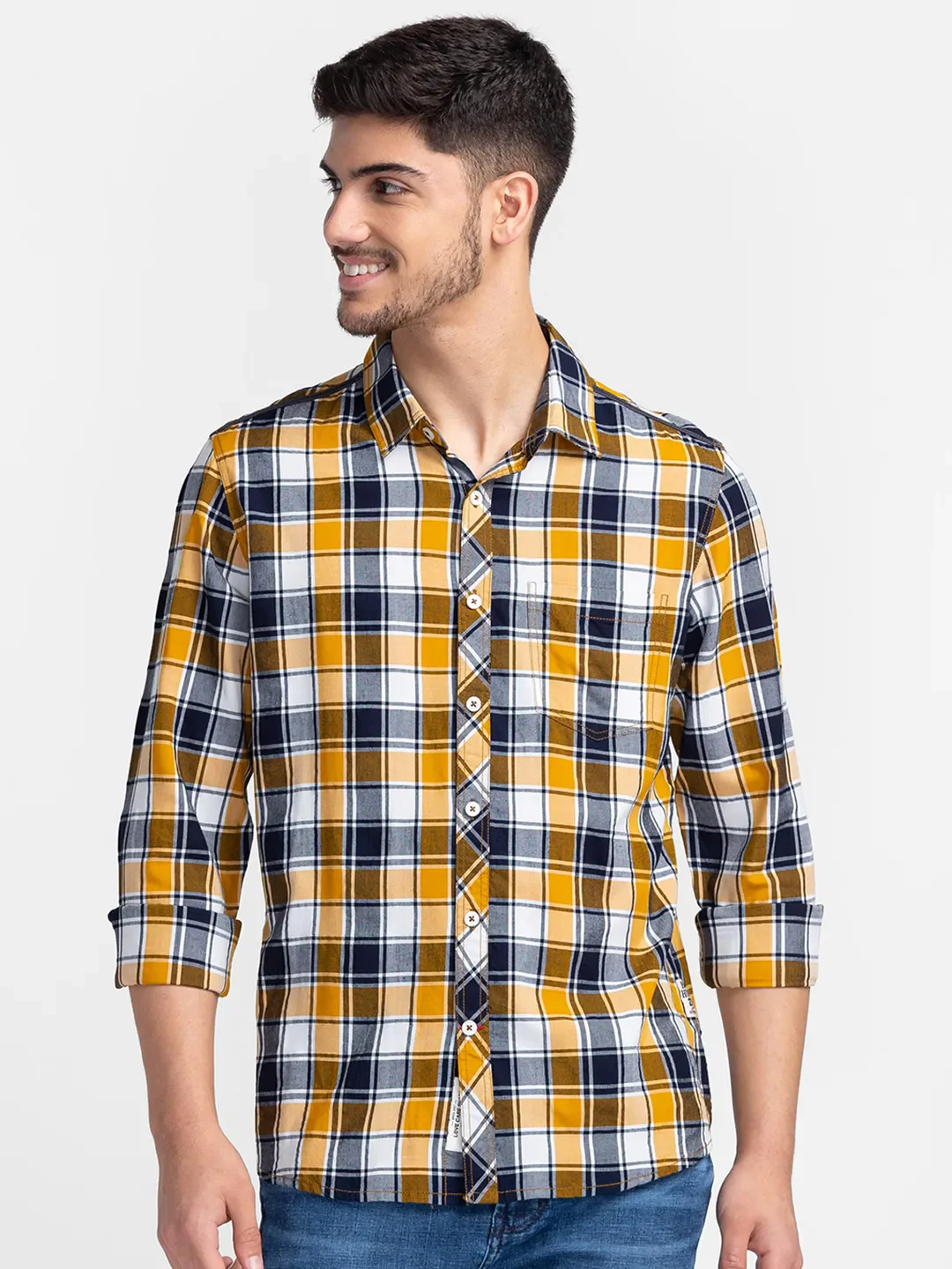 White Slim Straight Fit Regular Collar Long Sleeves Cotton Men's Shirt by Being Human Clothing
