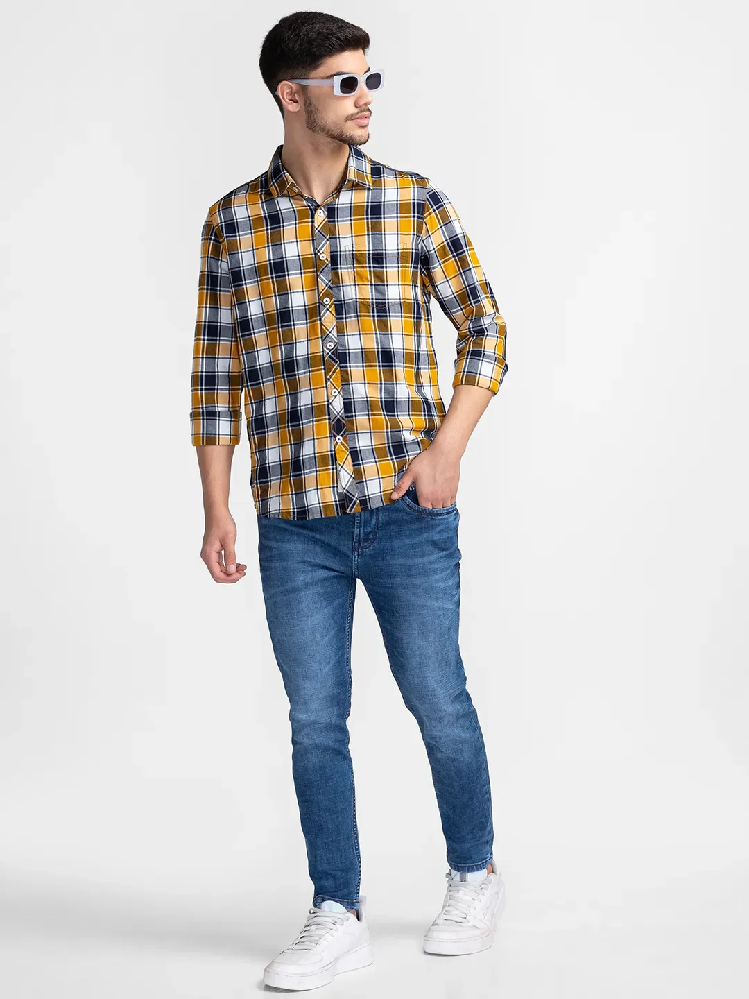 White Slim Straight Fit Regular Collar Long Sleeves Cotton Men's Shirt by Being Human Clothing - Image 6