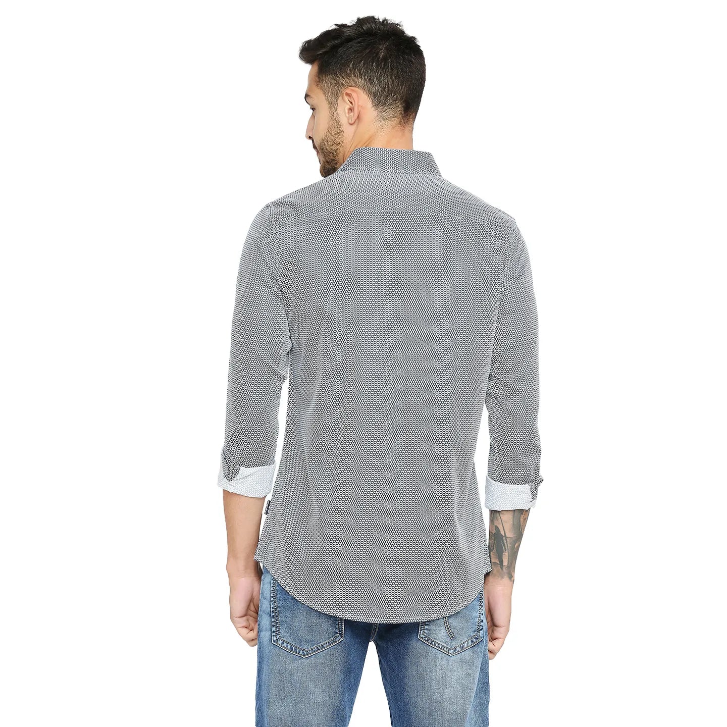 White Slim Straight Fit Regular Collar Long Sleeves Cotton Men's Shirt by Being Human Clothing - Image 4
